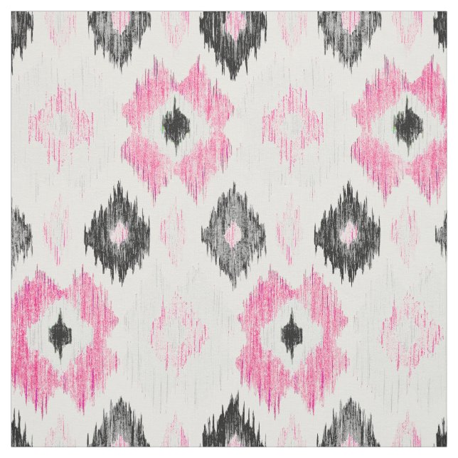 Modern pink black trendy ikat pattern fabric (Swatch)