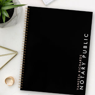 Modern Pink & Black Vertical Notary Public Name Notebook