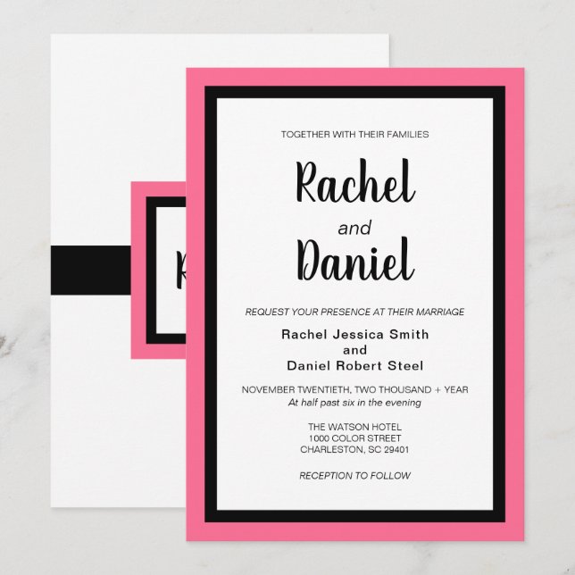 Modern Pink Black Wedding Invitation (Front/Back)