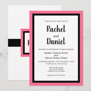 Modern Pink Black Wedding Invitation