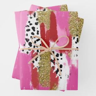 Modern Pink Black & White Abstract Wrapping Sheets