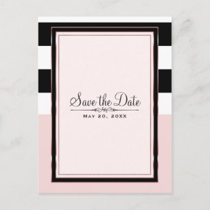 Modern Pink Black & White Stripes Save the Date Announcement Postcard