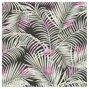 Modern pink black white tropical palm tree floral fabric