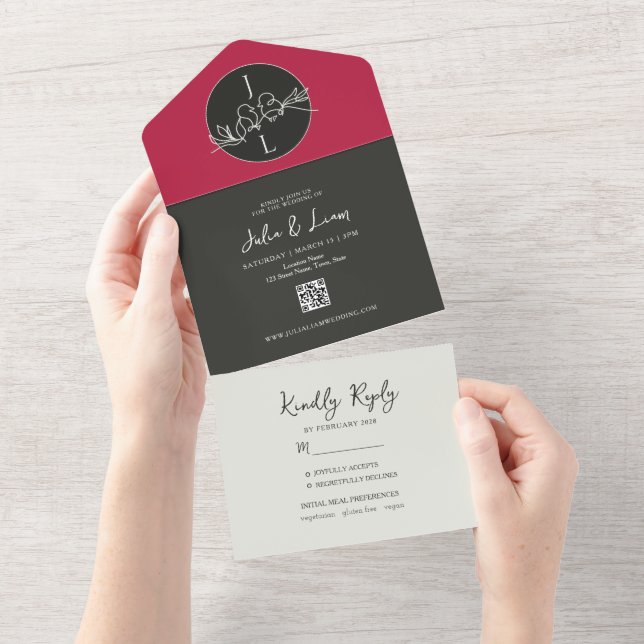 Modern Pink Black White Wedding All In One Invitation (Tearaway)