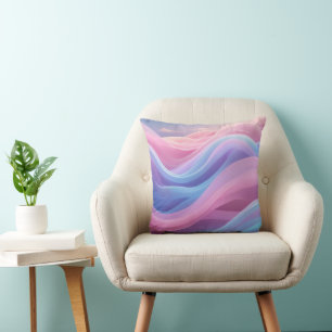 Modern Pink Blue and Purple Wavy Pattern Cushion