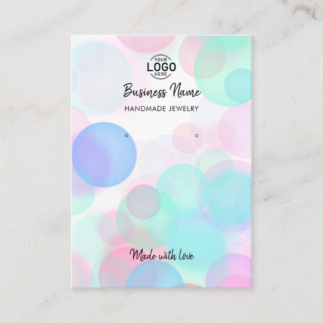 Modern Pink Blue Bubbles Earrings Display Card (Front)