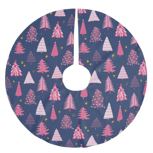 Modern Pink & Blue Christmas Tree Brushed Polyester Tree Skirt (Front)