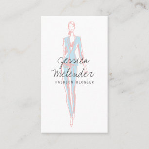 Modern pink blue fashion illustration script business card