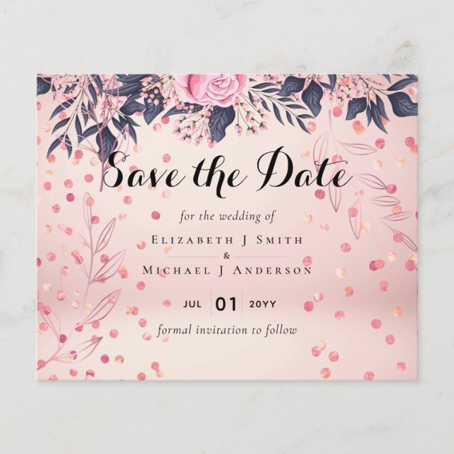 Modern Pink Blue Floral Wedding (Front)