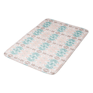 Modern Pink & Blue French Florals Abstract Bath Mat