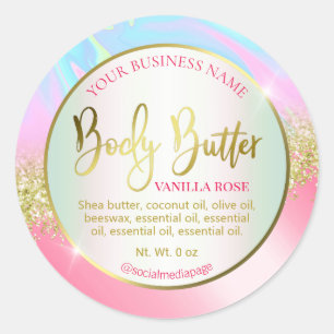 Modern Pink Blue Gold Glitter Body Butter Labels