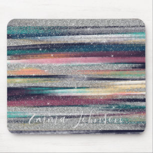 Modern Pink Blue Gold Glitter Brush Strokes Paint Mouse Mat