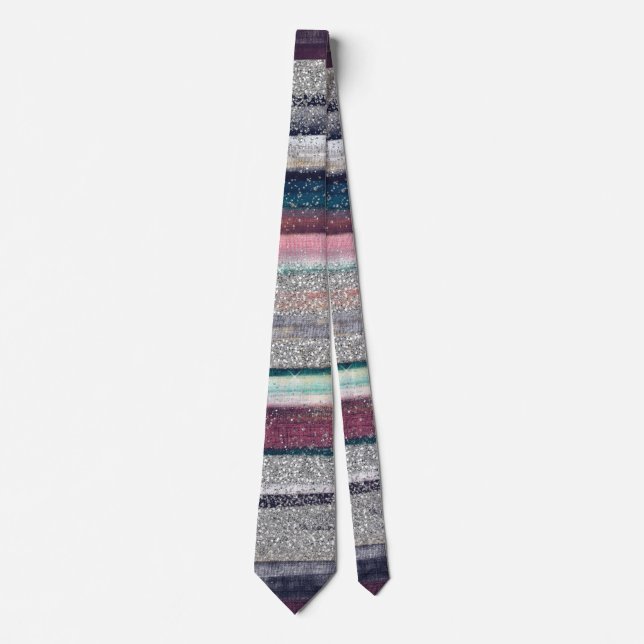 Modern Pink Blue Gold Glitter Brush Strokes Paint Tie (Front)