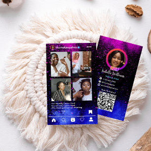 Modern Pink & Blue Gradient Instagram QR Business Card