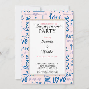 Modern Pink & Blue Love Engagement Party  Invitation