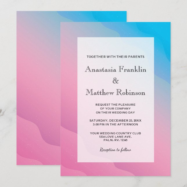 Modern Pink Blue Rainbow Wedding Invitation (Front/Back)