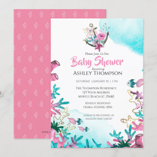 Modern Pink Blue Under the Sea Baby Shower Invitation