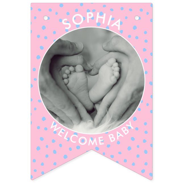 Modern Pink Blue Welcome Baby Newborn photo Bunting (Third Flag)