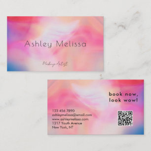 Modern Pink blurry makeup artist QR Code Business  Card