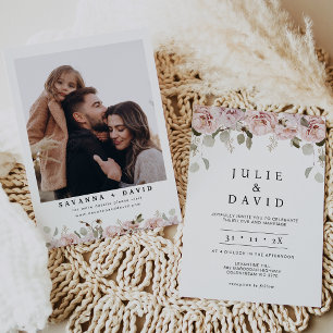 Modern Pink Blush Boho Floral Wedding Invitation
