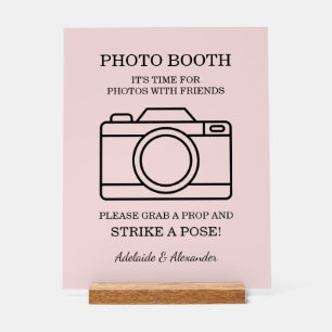 Modern Pink Blush Camera Wedding Photo Booth  Acrylic Sign