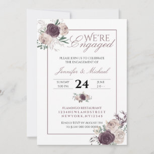 Modern Pink Blush Elegant Floral we are engaged Invitation