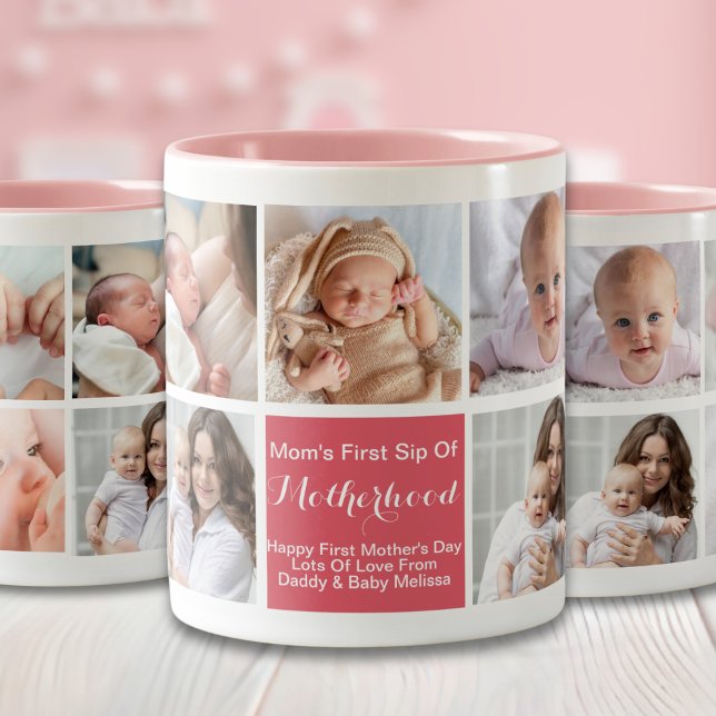 Modern Pink Blush First Mother's Day Photo Mug (Creator Uploaded)