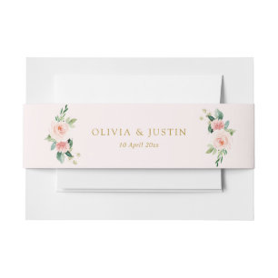 Modern pink blush floral belly band invitation belly band