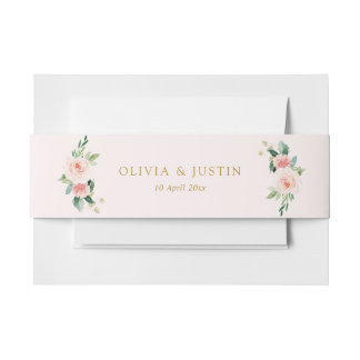 Modern pink blush floral belly band invitation belly band