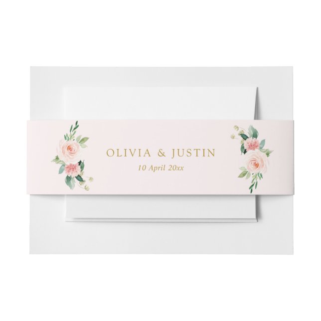 Modern pink blush floral belly band invitation belly band (Front Example)