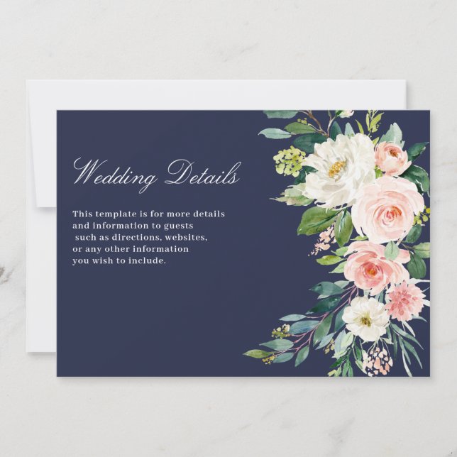 modern pink blush floral wedding details card (Front)