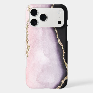 Modern Pink Blush Gold Veins Black Agate Look
