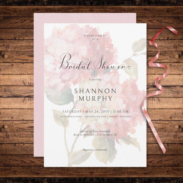 Modern Pink Blush Hydrangea Bridal Shower Invitation (Modern Pink Blush Hydrangea Bridal Shower Invitation)