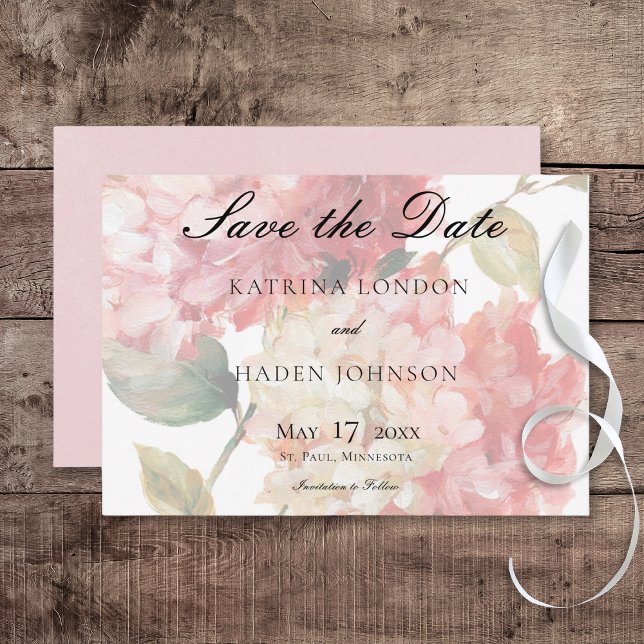 Modern Pink Blush Hydrangea Wedding Save The Date (Modern Pink Blush Hydrangea Wedding Save the Date Card)