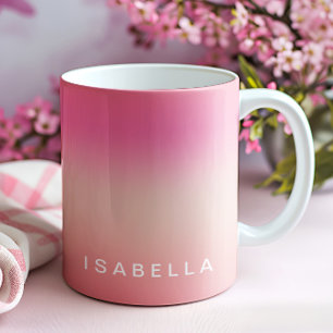 Modern Pink Blush Rose Ombre Gradient Personalised Coffee Mug