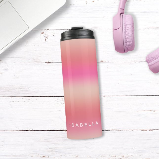 Modern Pink Blush Rose Ombre Gradient Personalised Thermal Tumbler (Creator Uploaded)
