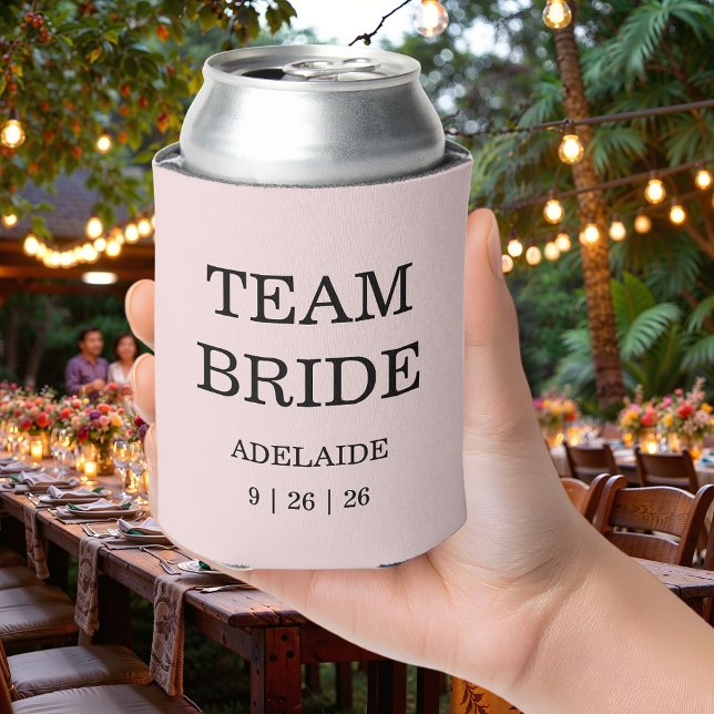 Modern Pink Blush Team Bride Wedding Can Cooler (Creator Uploaded)