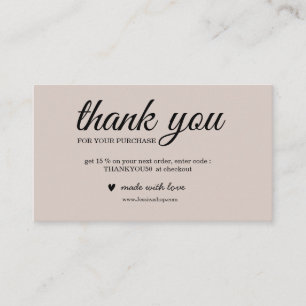 Modern pink blush thak you card for small business