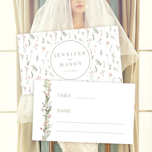 Modern pink blush tiny flowers wedding place cards (Creator Uploaded)