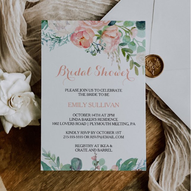 Modern Pink Blush Tropical Floral Bridal Shower Invitation (Creator Uploaded)