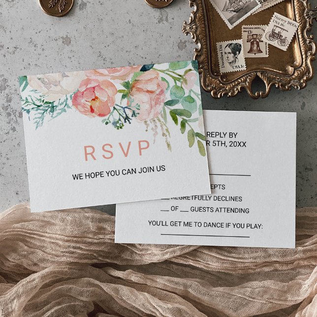 Modern Pink Blush Tropical Floral Song Request RSVP Card (Creator Uploaded)