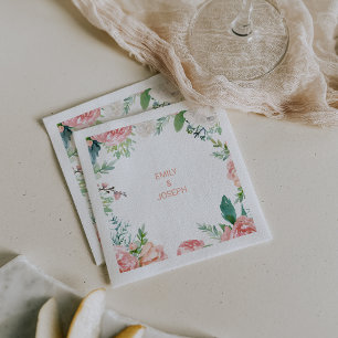 Modern Pink Blush Tropical Floral Wedding Napkin