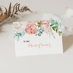 Modern Pink Blush Tropical Maid of Honour Thank Yo You Card