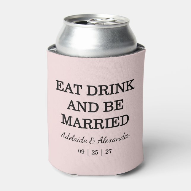 Modern Pink Blush Wedding Can Cooler (Can Front)