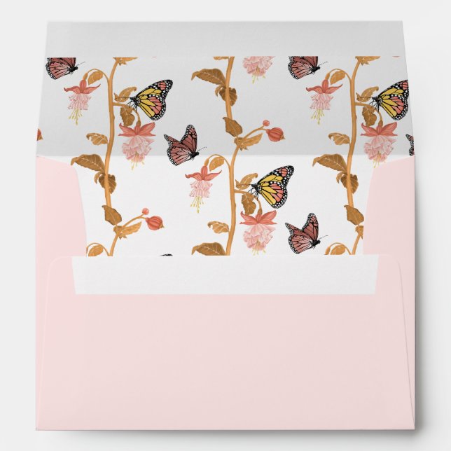 Modern Pink Boho Butterfly Girl Baby Shower Envelope (Back (Bottom))