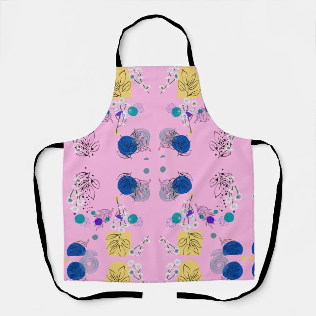 Modern Pink Boho Floral Abstract Botanical Shapes Apron (Front)