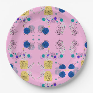 Modern Pink Boho Floral Abstract Botanical Shapes Paper Plate