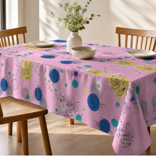 Modern Pink Boho Floral Abstract Botanical Shapes Tablecloth