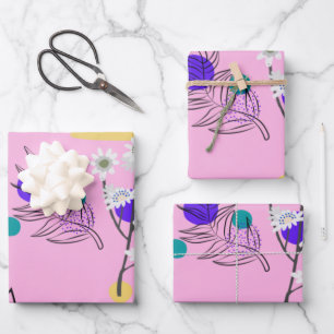 Modern Pink Boho Floral Abstract Botanical Shapes Wrapping Paper Sheet