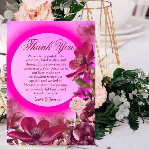 Modern Pink Boho Floral Wedding Anniversary Party Thank You Card